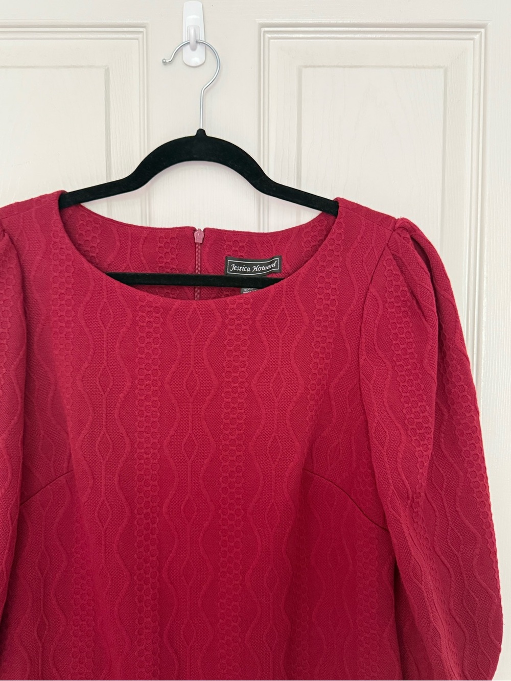 Jessica Howard Raspberry Red Puff-Sleeve Shift Dress - Picture 2 of 5